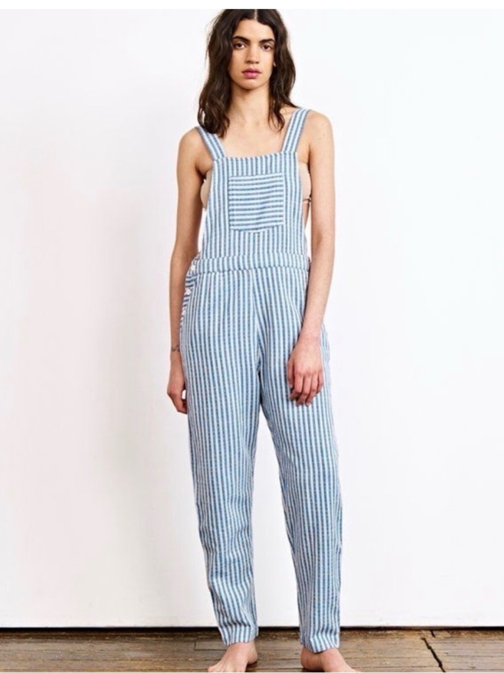 Ace & Jig Starboard Cotton Overalls Blue White Stripe XS Coastal Boho Jumpsuit